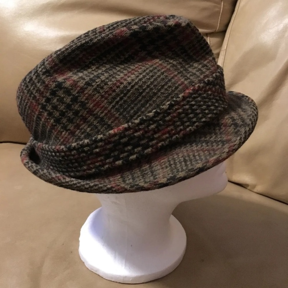 Vintage Wool Wentworth Trilby Homburg Hat Tweed Cap Mustang Band houndstooth